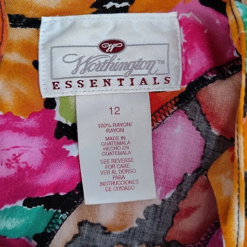 VTG 80s Bright Floral V Waist Midi Dress SZ 12 *Fits like Med Gardencore‎